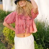 Lydia Peter Pan Collar Blouse - Red/White Striped