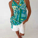 Jasmine Halter Wrap Top - Teal/Green Multi