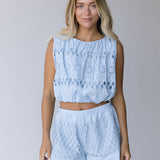 Natalie Eyelet Shorts - Lt Blue