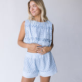 Ashleigh Eyelet Top - Lt Blue