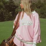 Oversized Terry Varsity Mockneck - Azalea Pink