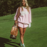 Oversized Terry Varsity Mockneck - Azalea Pink