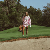 Oversized Terry Varsity Mockneck - Azalea Pink