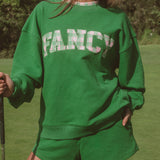 Oversized Terry Par Plaid Mockneck - Fairway Green