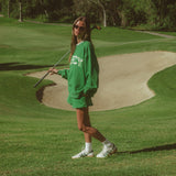 Oversized Terry Par Plaid Mockneck - Fairway Green