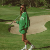 Oversized Terry Par Plaid Mockneck - Fairway Green