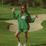 Oversized Terry Par Plaid Mockneck - Fairway Green