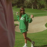 Oversized Terry Par Plaid Mockneck - Fairway Green
