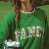 Oversized Terry Par Plaid Mockneck - Fairway Green