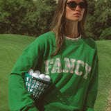 Oversized Terry Par Plaid Mockneck - Fairway Green