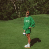 Oversized Terry Par Plaid Mockneck - Fairway Green