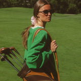 Oversized Terry Par Plaid Mockneck - Fairway Green