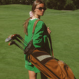 Oversized Terry Par Plaid Mockneck - Fairway Green