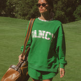 Oversized Terry Par Plaid Mockneck - Fairway Green