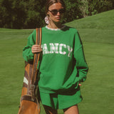 Oversized Terry Par Plaid Mockneck - Fairway Green