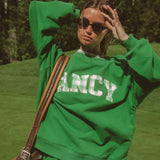 Oversized Terry Par Plaid Mockneck - Fairway Green
