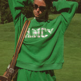 Oversized Terry Par Plaid Mockneck - Fairway Green