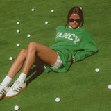 Oversized Terry Par Plaid Mockneck - Fairway Green
