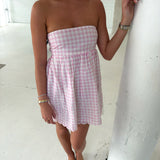 Mckayle Eyelet Mini Strapless Dress - Pink Gingham