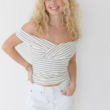 Haylie Striped Off Shoulder Top - Ivory/Black
