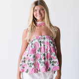 Whitney Bubble Scarf Top - White/Pink