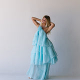 Camellia Floral Ruffle Maxi Dress - Aqua