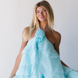 Camellia Floral Ruffle Maxi Dress - Aqua