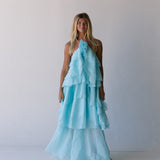 Camellia Floral Ruffle Maxi Dress - Aqua