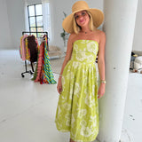 Brooklyn Strapless Midi Dress - Lime Floral