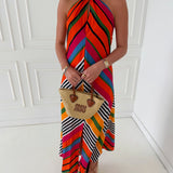 Hannah Halter Neck Maxi Dress - Multi Color