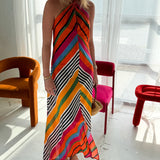 Hannah Halter Neck Maxi Dress - Multi Color