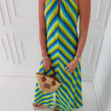 Valorie Halter Neck Maxi Dress - Lime/Blue
