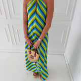 Valorie Halter Neck Maxi Dress - Lime/Blue