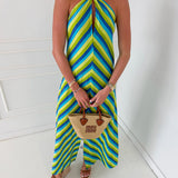 Valorie Halter Neck Maxi Dress - Lime/Blue