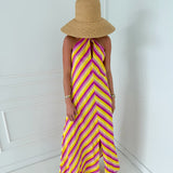Cara Halter Neck Maxi Dress - Yellow/Pink