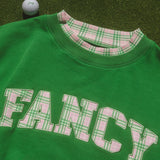 Oversized Terry Par Plaid Mockneck - Fairway Green
