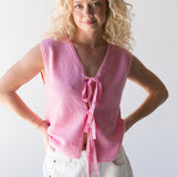 Brylie Front Bow Detail Sweater Vest - Bubblegum