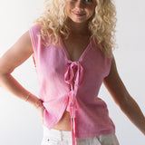 Brylie Front Bow Detail Sweater Vest - Bubblegum