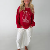 Sailboat Knit Sweater - Red