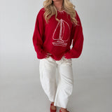 Sailboat Knit Sweater - Red