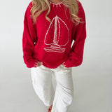 Sailboat Knit Sweater - Red