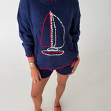 Sailboat Knit Sweater - Navy