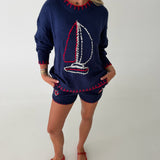 Sailboat Knit Sweater - Navy