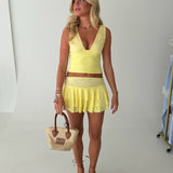 Manning Lace Detail Plunge Tank Top - Lt Yellow