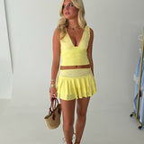 Manning Lace Detail Plunge Tank Top - Lt Yellow