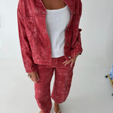 Washed Bandana Print Denim Jacket - Bandana Red