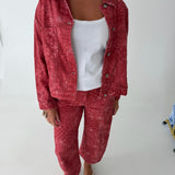 Washed Bandana Print Denim Jacket - Bandana Red