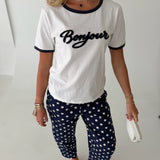 Bonjour Ringer Tee - White/Navy
