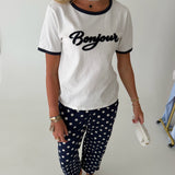 Bonjour Ringer Tee - White/Navy