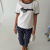Bonjour Ringer Tee - White/Navy
